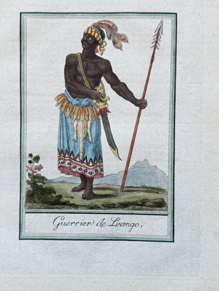 Jean-Baptiste Labrousse (fl. 1770s-1790s) – Guerrier de Loango (Warrior of Loango) – Hand-colored Engraving (Late 18th Century)