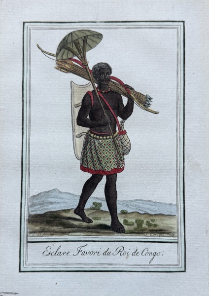 Jean-Baptiste Labrousse (fl. 1770s-1790s) – Esclave Favori du Roi de Congo (Favorite Slave of the King of Congo) – Hand-colored Engraving (Late 18th Century)
