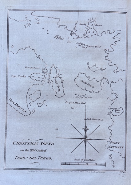 John Hawkesworth (1715–1773) – Christmas Sound on the SW Coast of Tierra del Fuego – Copperplate Engraving (1773)