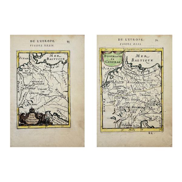 Alain Manesson Mallet - Set of 2 Hand-coloured maps - Map of Germany - Map of Poland