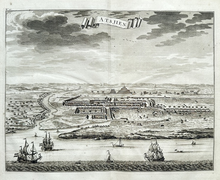 François Valentijn (1666–1727) – View of Aceh (Atsjie) – Engraving (1726)