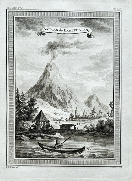 Antoine François Prévost (1697–1763) – Volcano of Kamchatka (Volcan de Kamtchatka) – Engraving (1754)