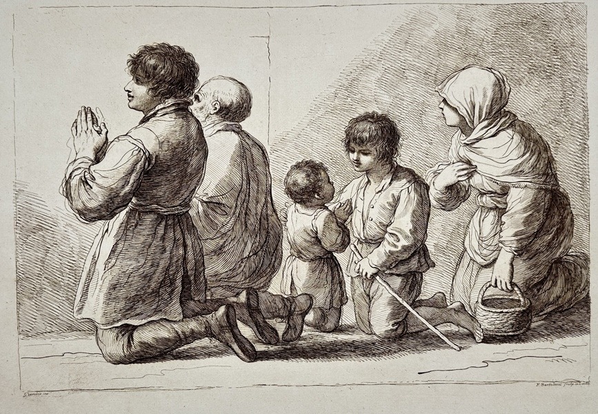 Francesco Bartolozzi (1727-1815) after Giovanni Francesco Barbieri (Guercino) - A family at pray