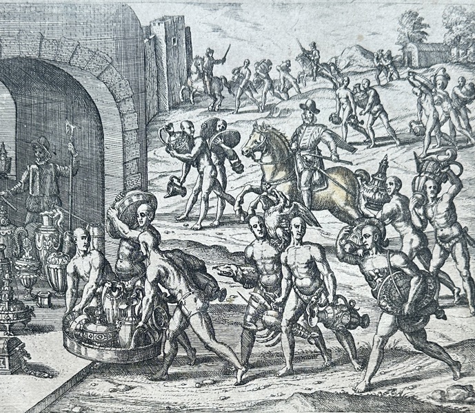 Theodor de Bry – Atahualpa Sends for Gold and Silver to Gain Freedom – Engraving (1596)