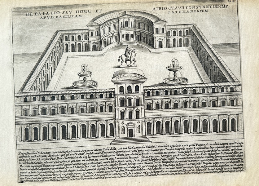 Giacomo Lauro (c.1585–1650) – Palace and Basilica of Emperor Constantine at the Lateran (De Palatio seu Domo et apud Basilicam) – Copperplate Engraving (1612)