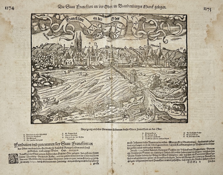 Sebastian Münster – View of Frankfurt an der Oder – Woodcut from Cosmographia – 1558 Edition