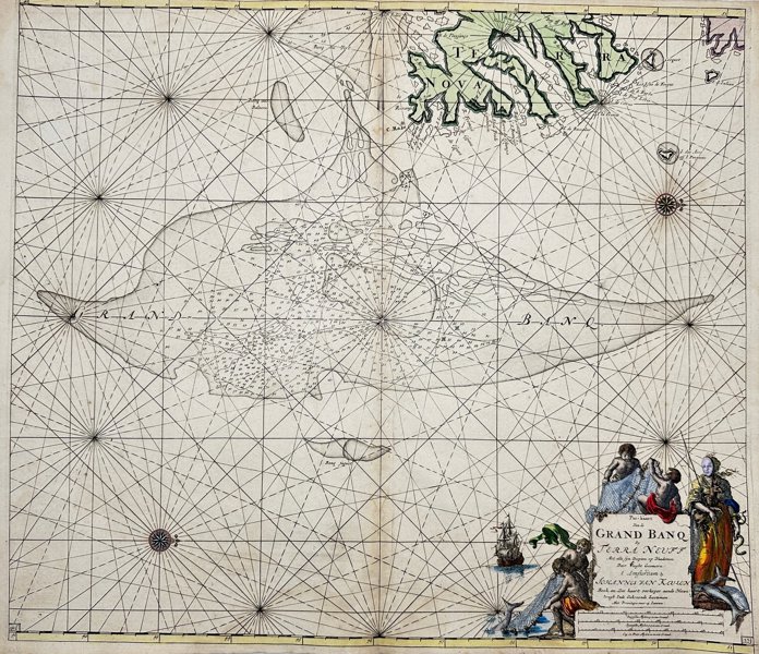 Johannes van Keulen - Map of Canada - Newfoundland / Terra Nova in North East America; - Pas-kaart Van de Grand Banq by Terra Neuff met alle syn Diepten en Vaademen - 1681-1700