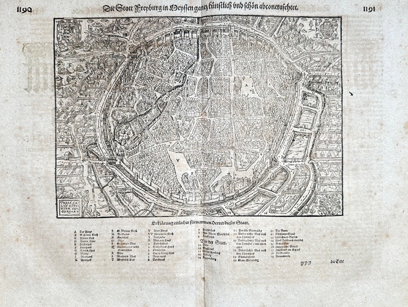Sebastian Munster (1488–1552) – The City of Freiburg in Breisgau (Germany) – Woodcut Engraving (c. 1570)
