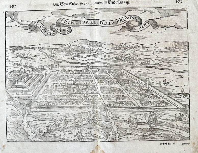 Sebastian Munster (1488–1552) – Principal City of the Province of Peru / Cuzco – Woodcut (1588)