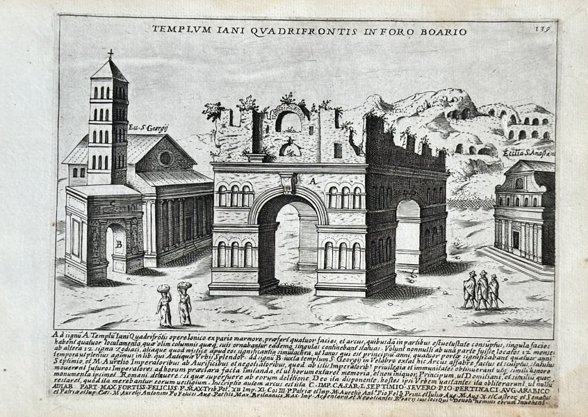 Giacomo Lauro (c. 1550–1605) – Temple of Janus Quadrifrons in the Forum Boarium – Engraving (c. 1613)
