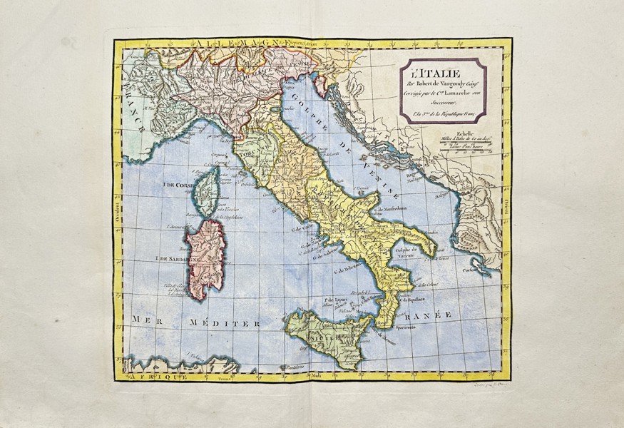 Robert de Vaugondy - Antique Map of Italy - Sardinia, Campania, Corsica