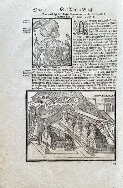 Sebastian Munster (1488–1552) – Turkish Emperor and Procession – Woodcut (c. 1550)