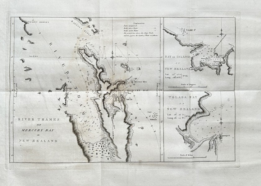 Robert Bénard after John Hawkesworth – Map of New Zealand - the River Thames and Mercury Bay - Engraved Map