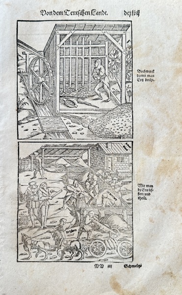 Sebastian Munster (1488–1552) – Smelting Ore – Woodcut (c. 1550)