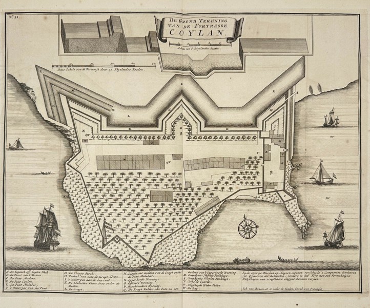 Jacobus van der Schley (1715–1779) after – Map of India - Ground Plan of the Fortress of Coylan - Copperplate Engraving