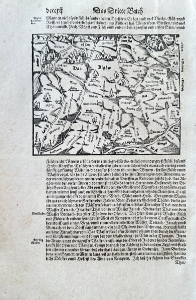 Sebastian Munster (1488–1552) – Germany - Antique Region of the Allgäu in Swabia & Bavaria – Woodcut (1598)