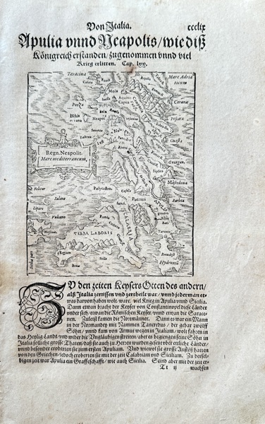 Sebastian Munster (1488–1552) – Italy - Apulia and Naples – Woodcut (c. 1550)