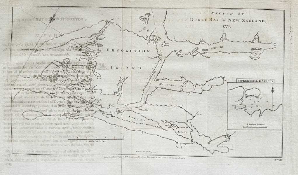 Captain J. Cook (James Cook, 1728–1779) – Map of New Zealand  - Dusky Bay - Engraved Map