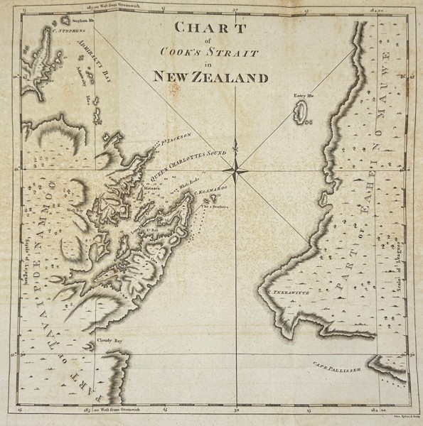 Captain James Cook – Map of New Zealand  / Chart of Cook’s Strait in New Zealand – Copperplate Engraving