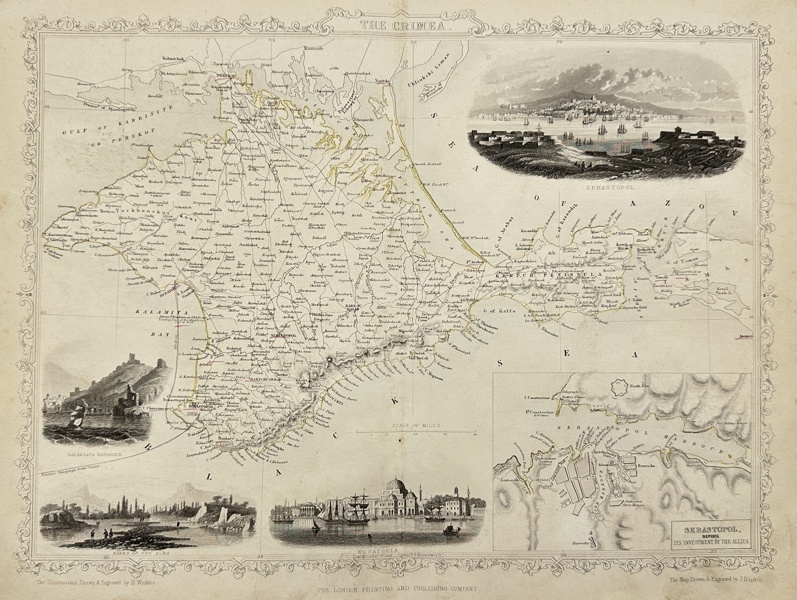 John Rapkin & H. Winkles - Map of Crimea - Ukraine - Sebastopol - Balaklava Harbor - Bank of the Alma River - Eupatoria