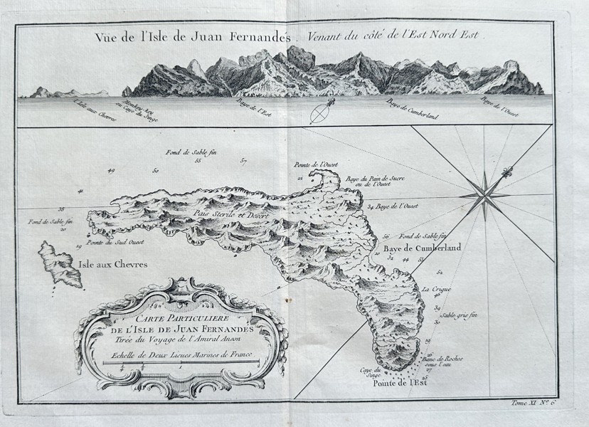 Jacques Nicolas Bellin – Map of Chile - The Isle of Juan Fernandez – Engraved Map