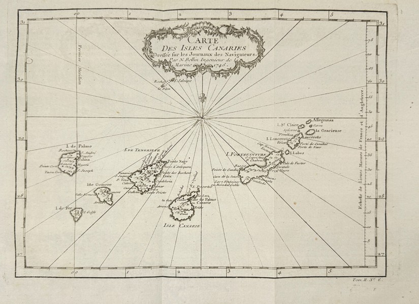 Jacques-Nicolas Bellin – Map of the Canary Islands / Tenerife – Engraved