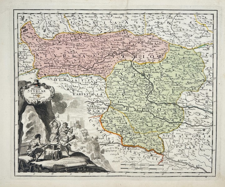 Johann Christoph Weigel (1654–1725) – Map of Austria - Styria / Ducatus Styriae Tabula - Hand-Colored Engraving 