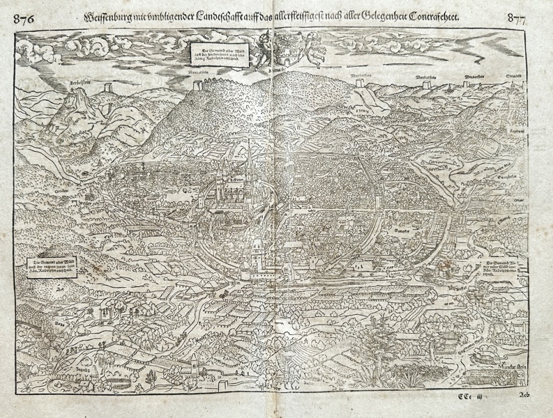 Sebastian Münster (1488–1552) – Map of Weissenburg / Germany – Woodcut (1598)