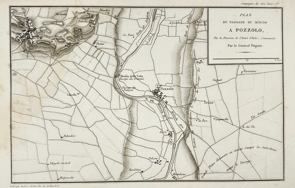 Ambroise Tardieu – Map of Italy - Plan of the Passage of the Mincio River at Pozzolo – Engraving