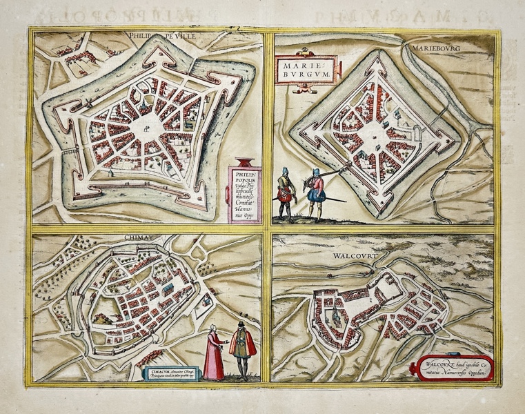 Georg Braun / Frans Hogenberg - Map of Philippeville, Chimay, Walcourt and Marienbourg - Belgium - Civitates Orbis Terrarum