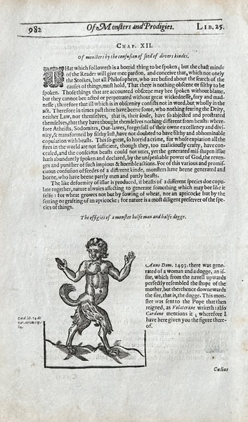 Ambroise Paré (c. 1510–1590) – Illustration of a Half-Man, Half-Dog – Woodcut (1634)
