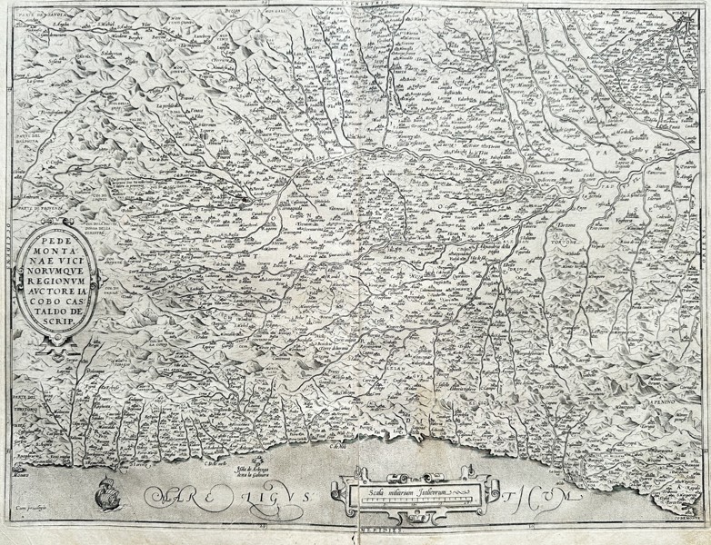 Abraham Ortelius after Giovanni Oliviero (fl. 1560s–1570s) – Map of Italy - Piedmont / PEDEMONTIS ET ALPIUM ADIACENTIUM REGIONUM. AVCTORE IOH. OLIVERIO DESCRIP - Engraved Map