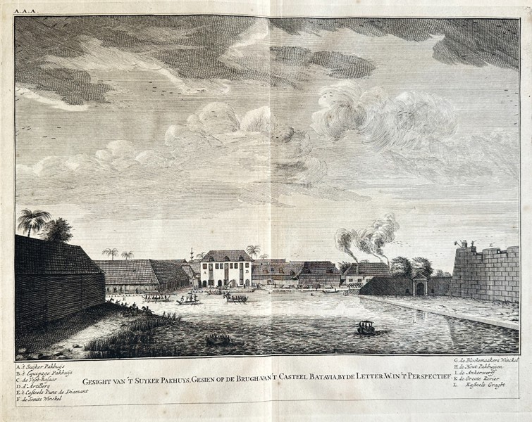 François Valentijn – View of the Sugar Warehouse of Batavia - Indonesia / Jakarta - Copperplate Engraving