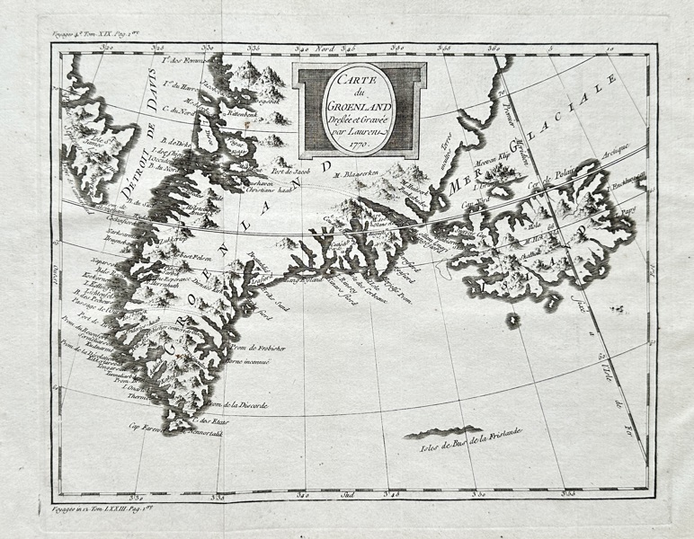 Jacques Nicolas Bellin (1703–1772) – Map of Greenland / Carte de Grænland ou de Groenland – Engraved Map (circa 1750)