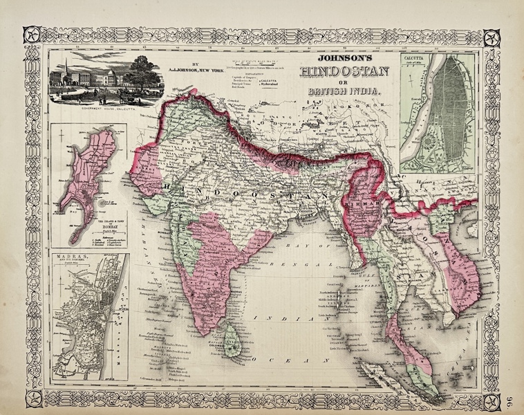 Alvin Jewett Johnson (1827-1884) - Map of India - Johnson's Hindostan or British India