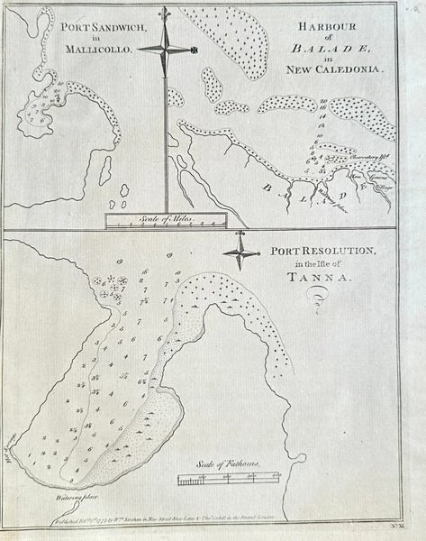 James Cook (1728–1779) – Map of England - Plans of Port Sandwich - Malakula, Balade Harbour