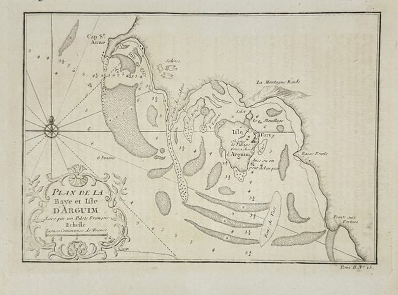 Jacques Nicolas Bellin – Map of West Africa - Plan de la Baye et Isle d’Arguim – Copperplate Engraving