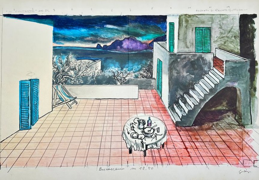 Renato Guttuso (1911-1987) – Terrace with a View of the Sea – Silkscreen / Serigraph (c.1967)