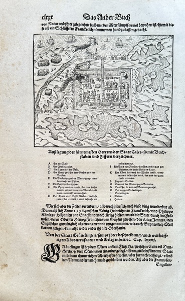 Sebastian Münster (1488–1552) – Plan of the City of Calais, France – Woodcut (Circa 1550)