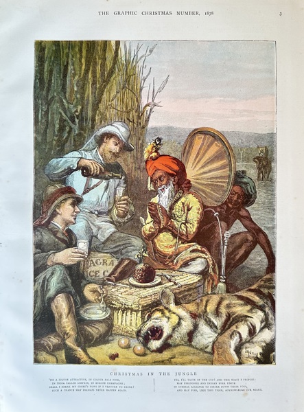 The Graphic (1869–1932) – Christmas in the Jungle – Hand-coloured wood engraving (1878)