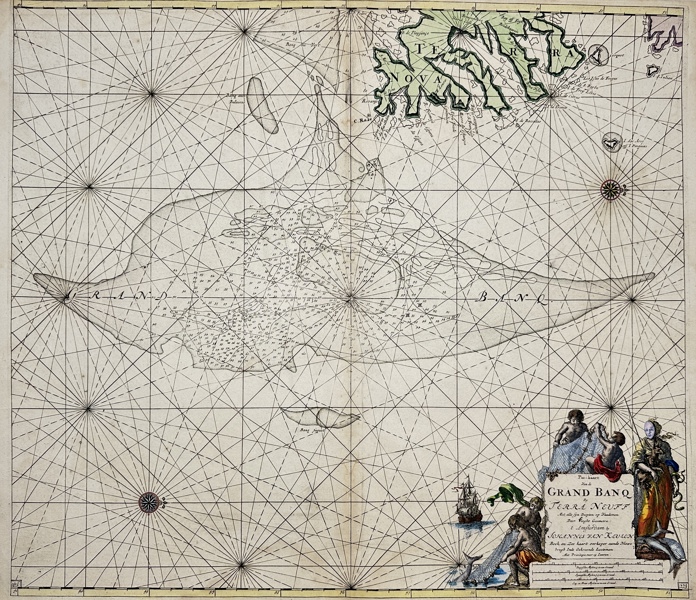 Johannes van Keulen - Sea Chart of Terra Nova in North East America - Canada - Newfoundland - Pas-kaart Van de Grand Banq by Terra Neuff met alle syn Diepten en Vaademen