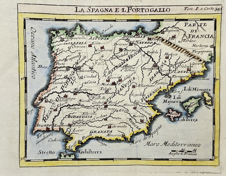 Nicholas Fils Sanson / Chevigny - Hand-coloured Map of Spain Portugal Mallorca Ibiza