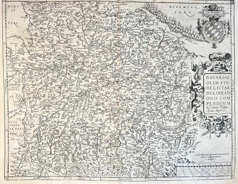 Philipp Apian – Map of Germany - Bavaria - Formerly Vindelicia with Neighboring - Copperplate Engraving (1595)