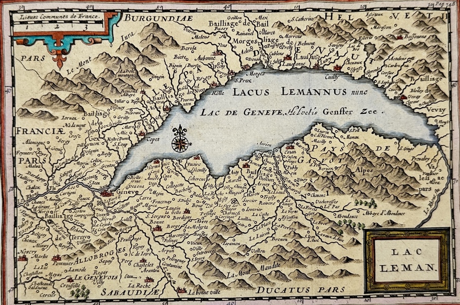 Henricus Hondius (1597-1651) - Map of Switzerland, centered on Lake Geneva