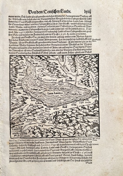 Sebastian Münster (1488–1552) – Map of Lake Geneva – Woodcut (Circa 1570)
