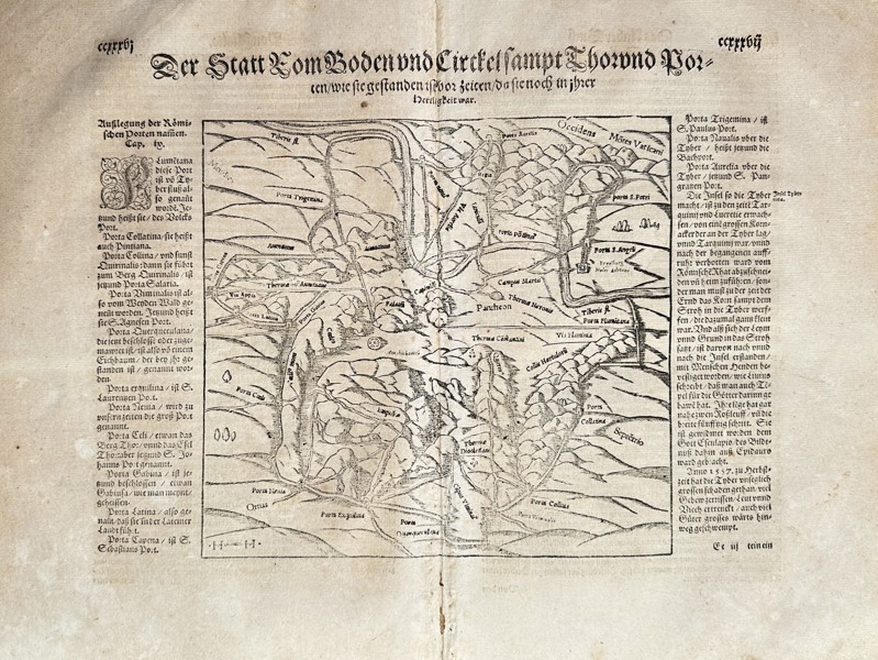 Sebastian Münster (1488–1552) – Map of the City and Region of Rome – Woodcut (Circa 1570)