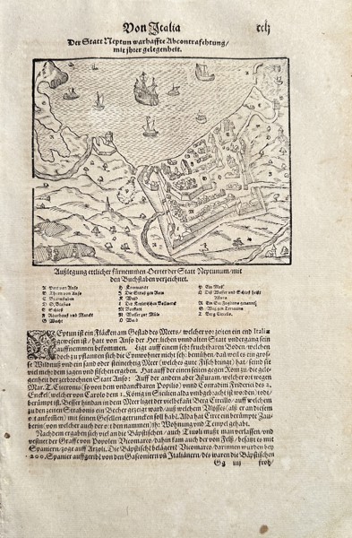 Sebastian Münster (1488–1552) – View of Naples, Italy – Woodcut (Circa 1570)