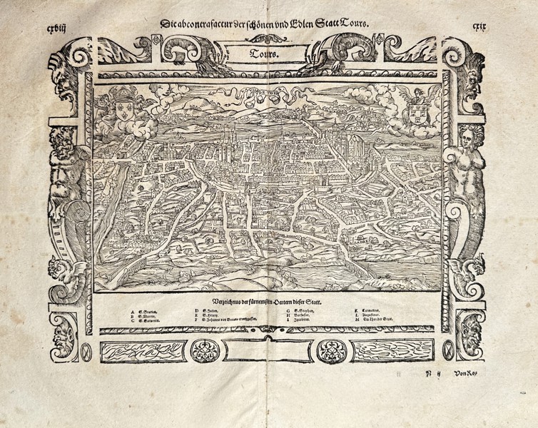 Sebastian Münster (1488–1552) – View of the Beautiful and Noble City of Tours – Woodcut (Circa 1570)