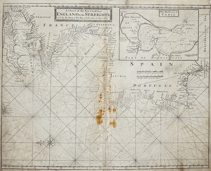 John Mount - Nautical chart of the English Channel, Bay of Biscay and Atlantic Ocean along the coasts of Spain and Portugal