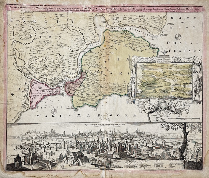 Johann Baptist Homann - Map of Constantinople - View of "the city of Stambul" from the East Side of the Bosphorus